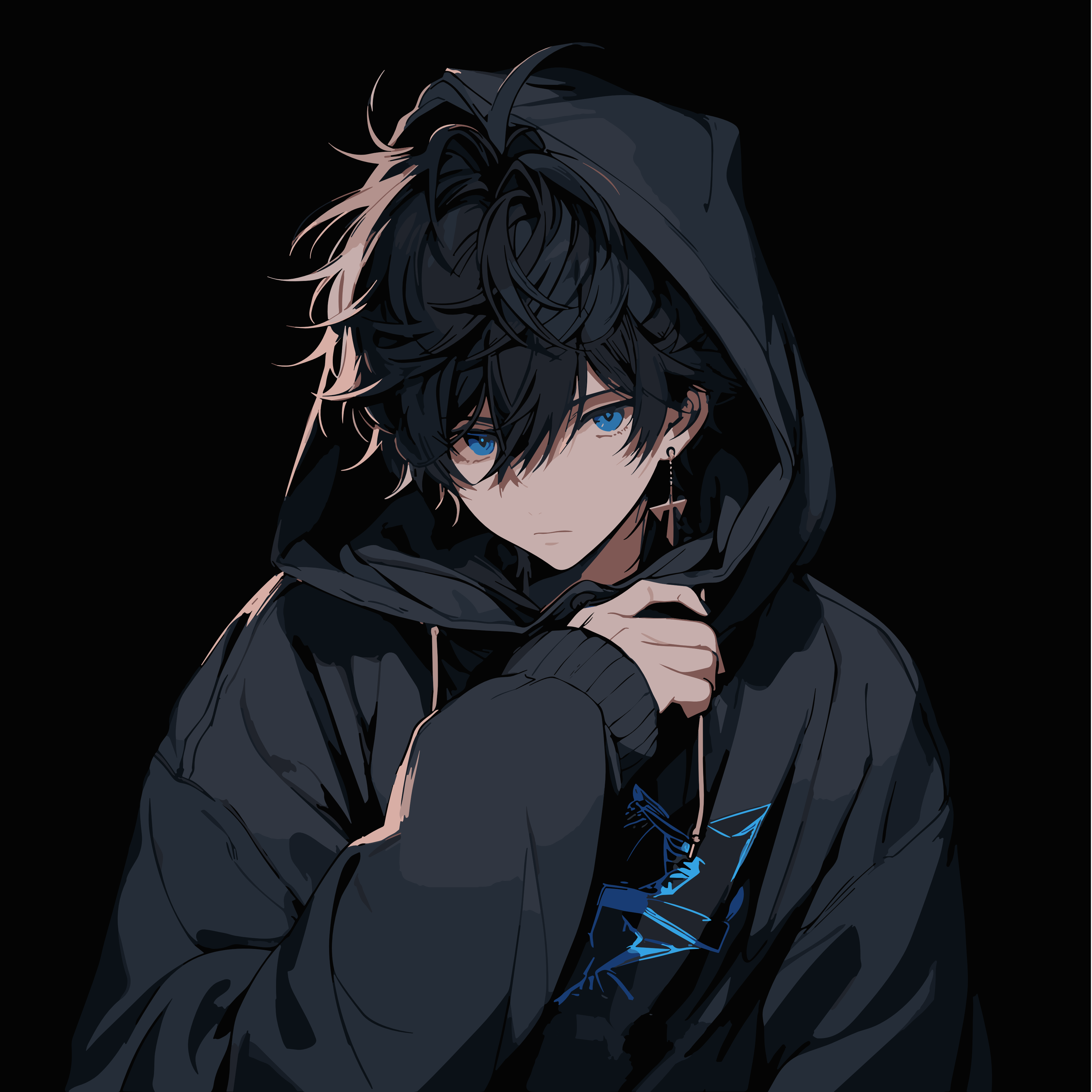 Blue Hair Cool Anime Guy With Hoodie Anime Guy With Hoodie Anime