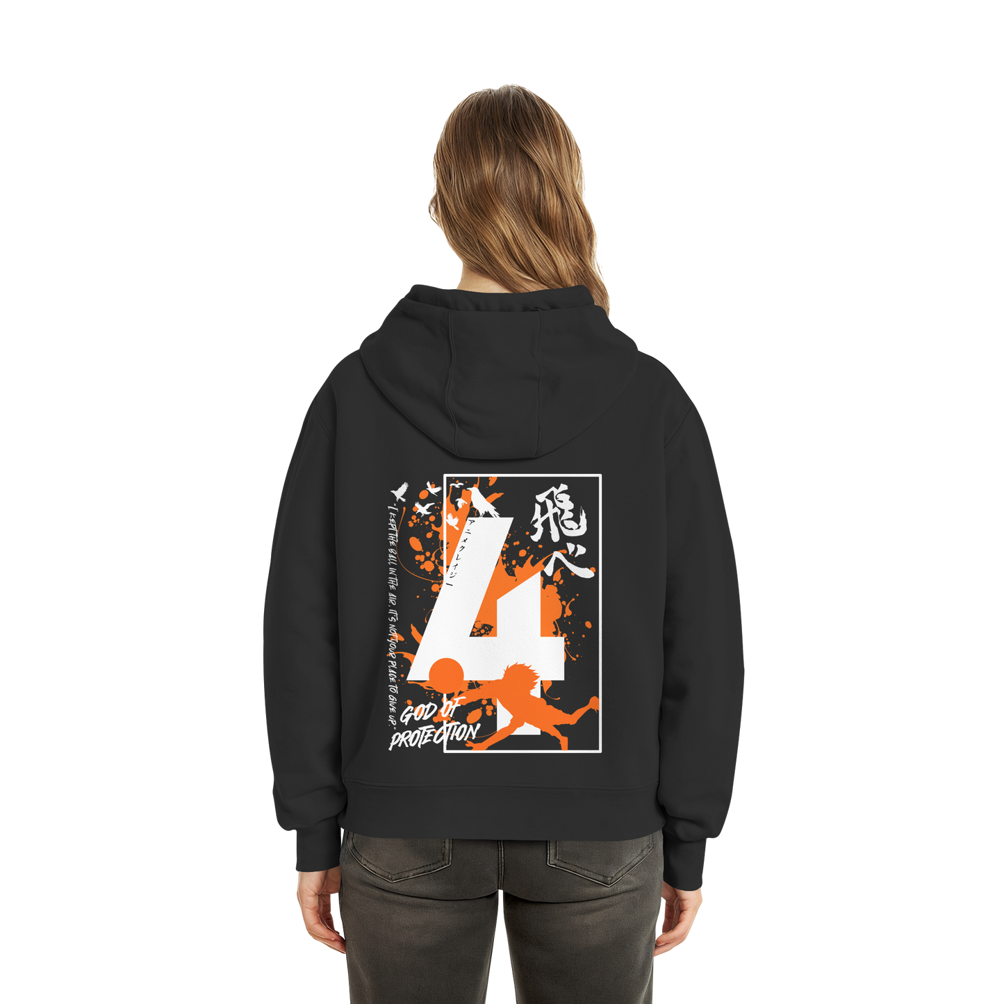 "God Of Protection" Back Black Fluffy Boxcut Hoodie