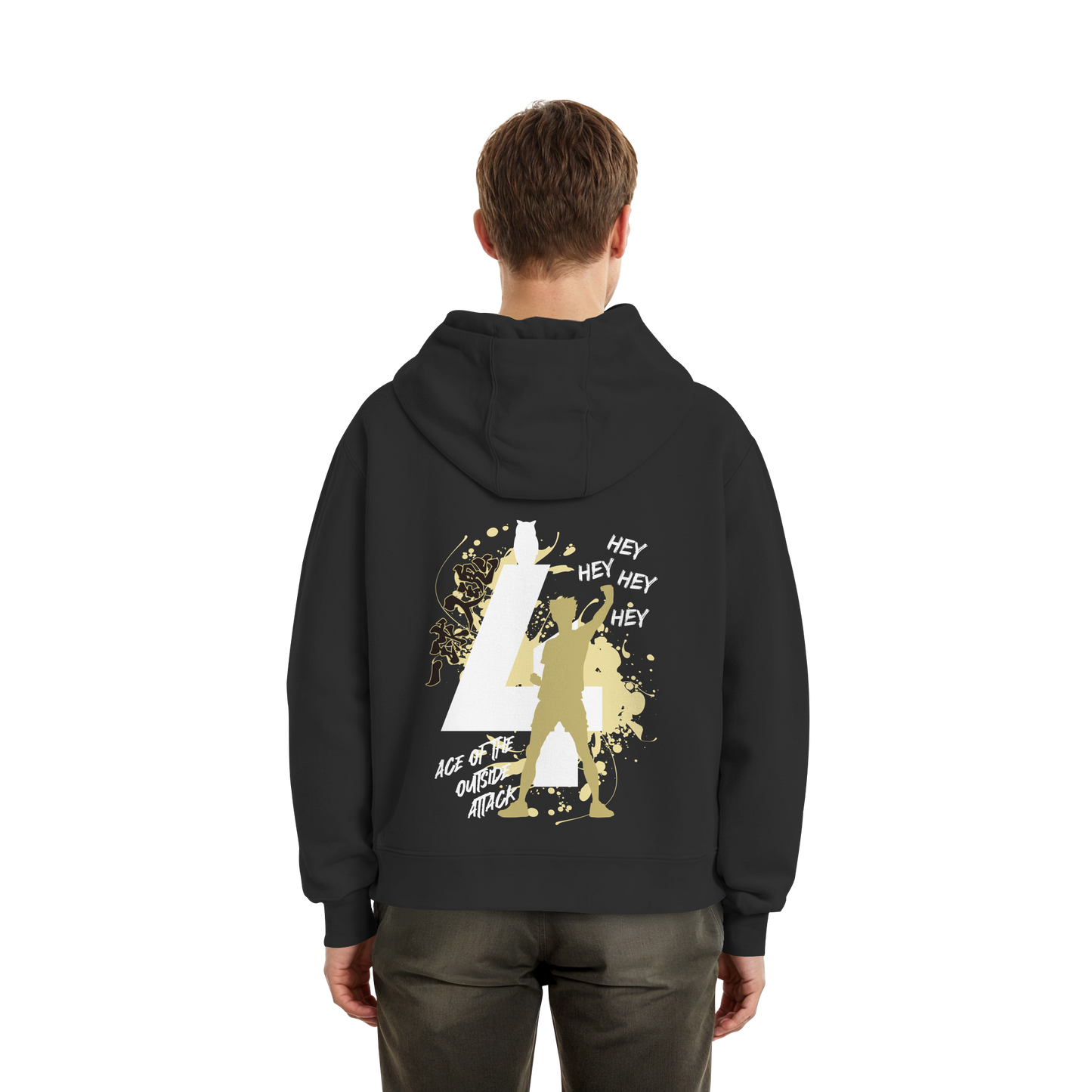 "Ace Of The Outside Attack" Back Black Fluffy Boxcut Hoodie