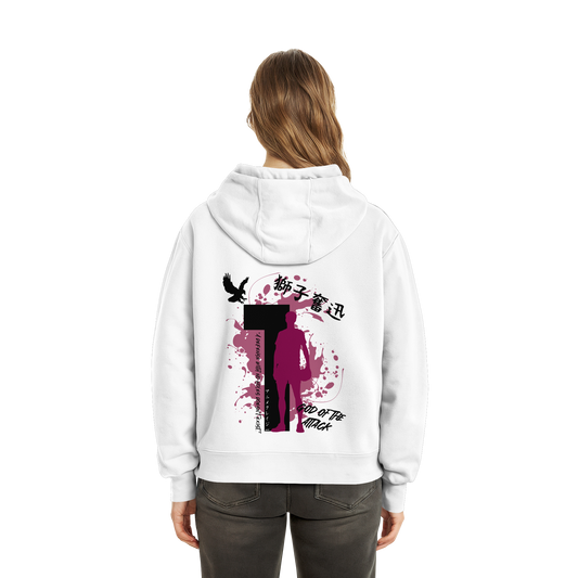"God Of The Attack" Back White Fluffy Boxcut Hoodie