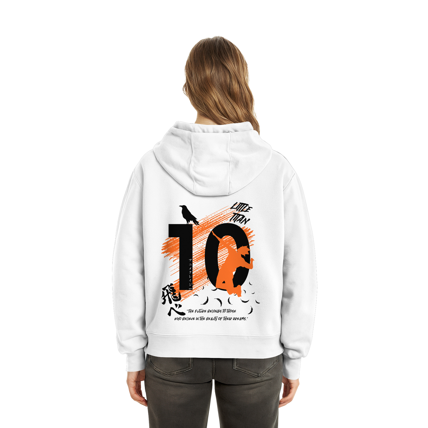 "Little Titan" Back White Fluffy Boxcut Hoodie