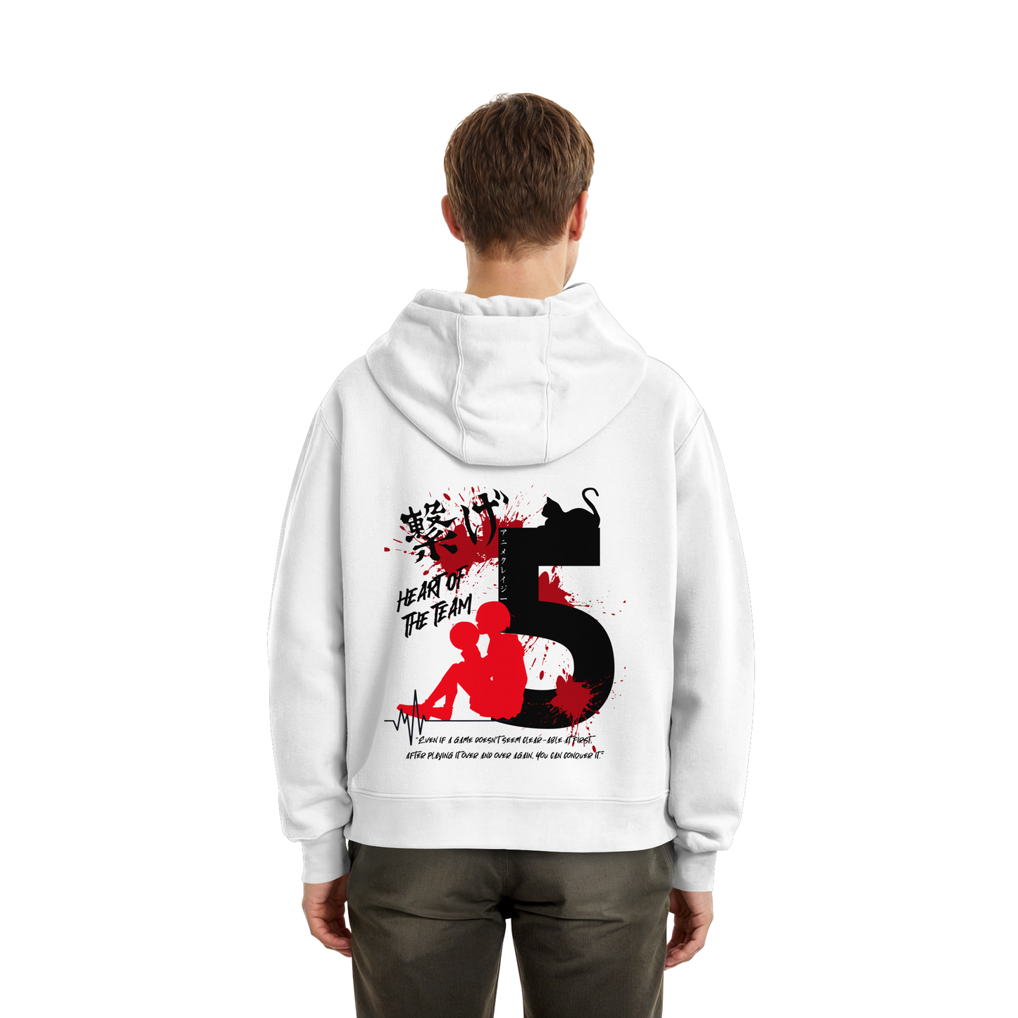 "Heart Of The Team" Back White Fluffy Boxcut Hoodie