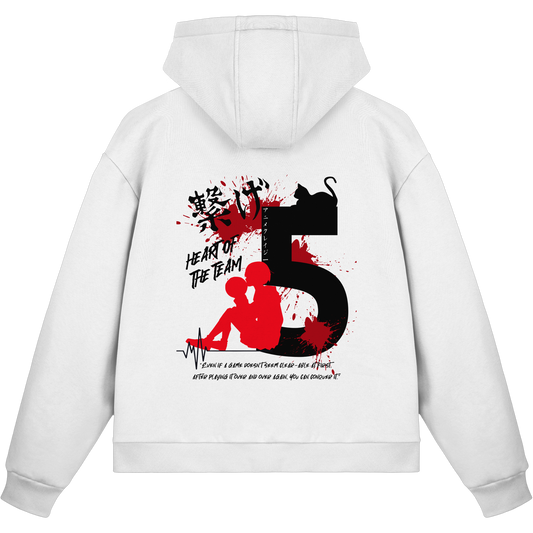 "Heart Of The Team" White Fluffy Boxcut Zipper