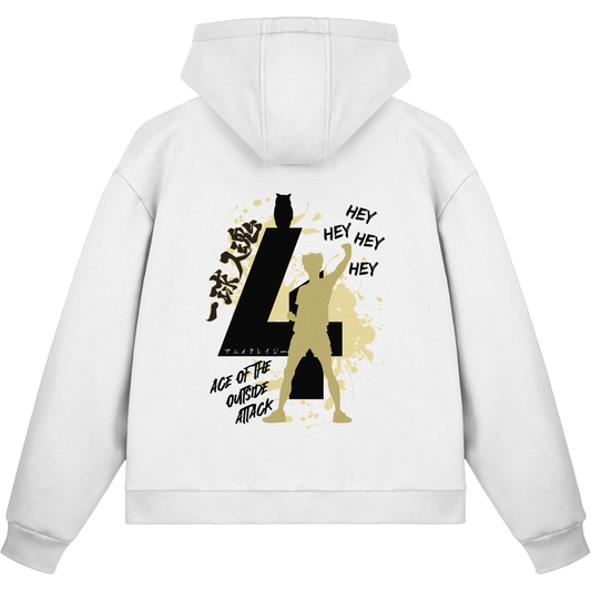 "Ace Of The Outside Attack" White Fluffy Boxcut Zipper