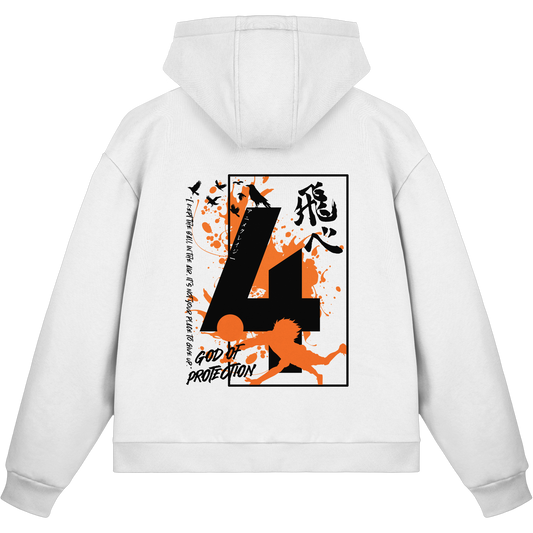"God Of Protection" White Fluffy Boxcut Zipper
