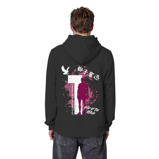 "God Of The Attack" Back Black Organic Classic Hoodie