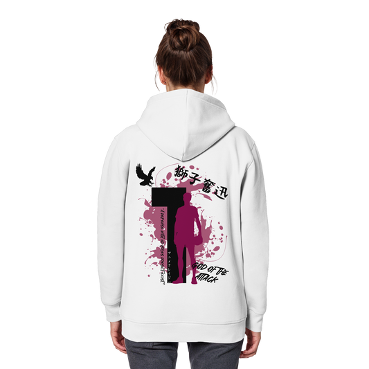 "God Of The Attack" Back White Organic Classic Hoodie