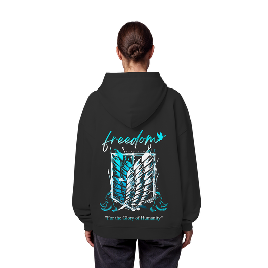 "Blue Rebellion - Wings Of Hope" Back Organic Oversize Hoodie
