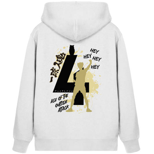 "Ace Of The Outside Attack" White Organic Zipper