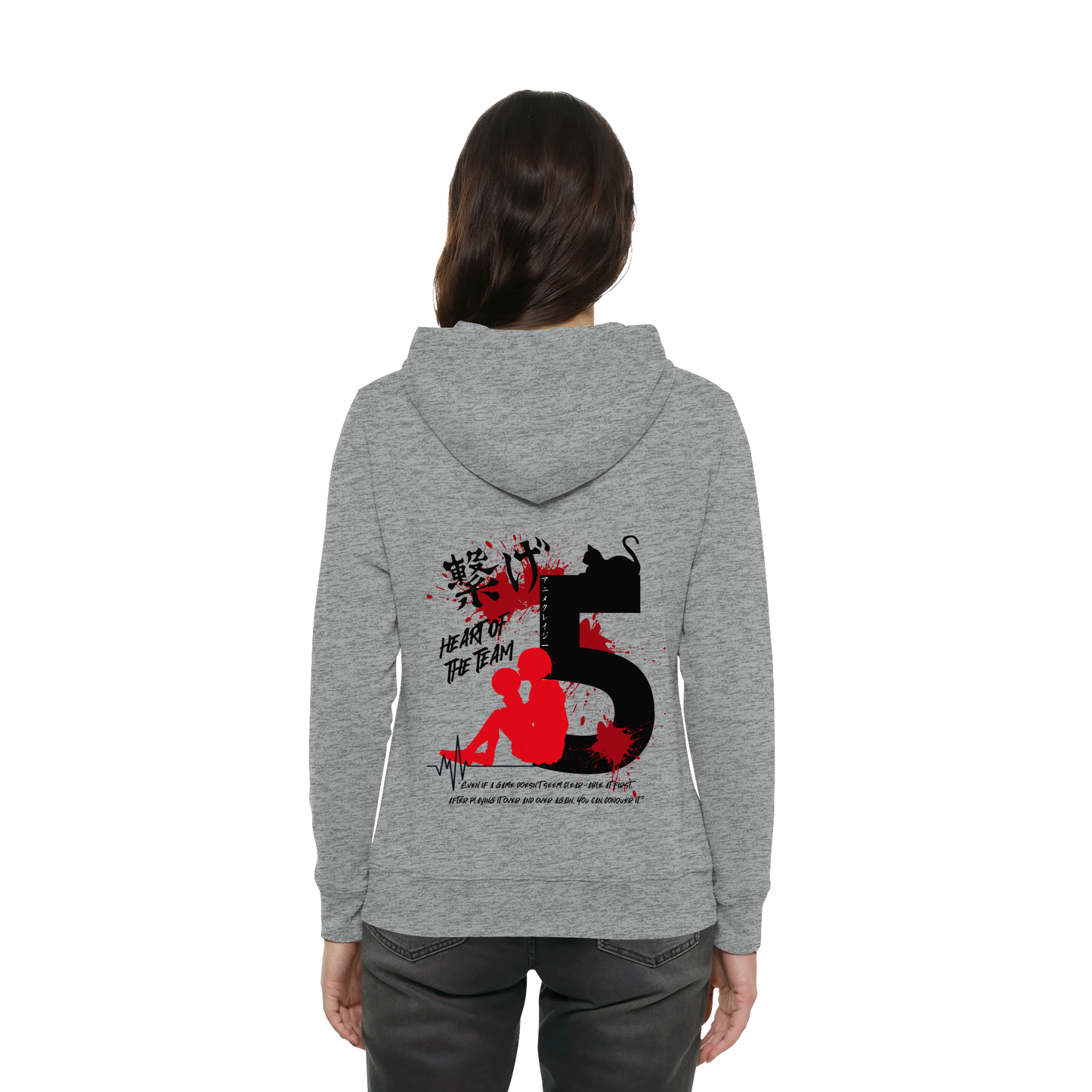 "Heart Of The Team" Back Grey Women Organic Hoodie