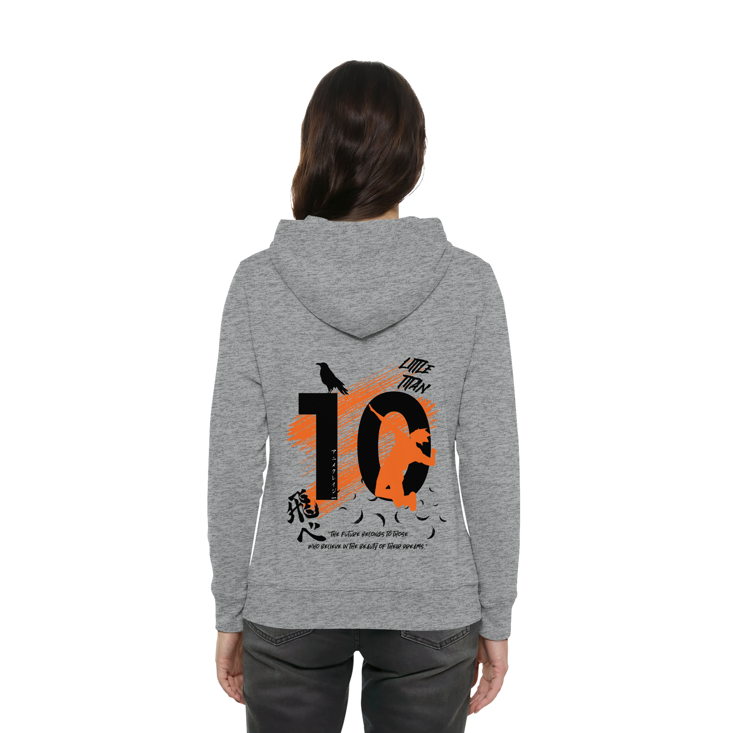 "Little Titan" Back Grey Women Organic Hoodie