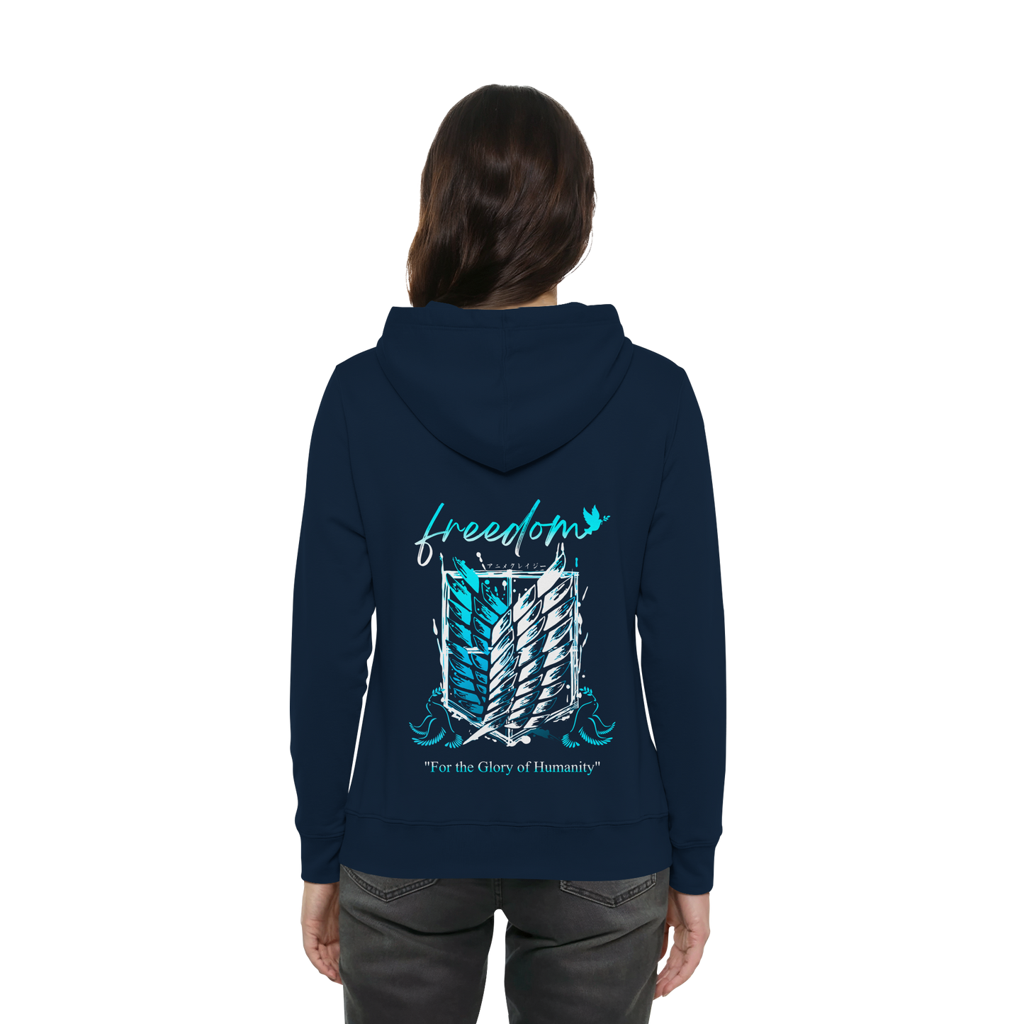 "Blue Rebellion - Wings Of Hope" Back Women Organic Hoodie