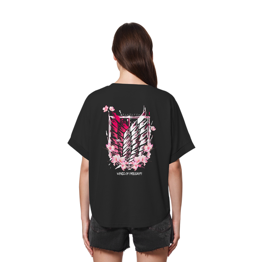 "Petals of Liberation“ Back Womens Organic Rolled Sleeves Shirt