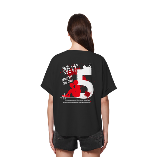 "Heart Of The Team" Back Black Womens Organic Rolled Sleeves Shirt