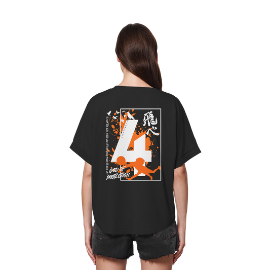 "God Of Protection" Back Black Womens Organic Rolled Sleeves Shirt