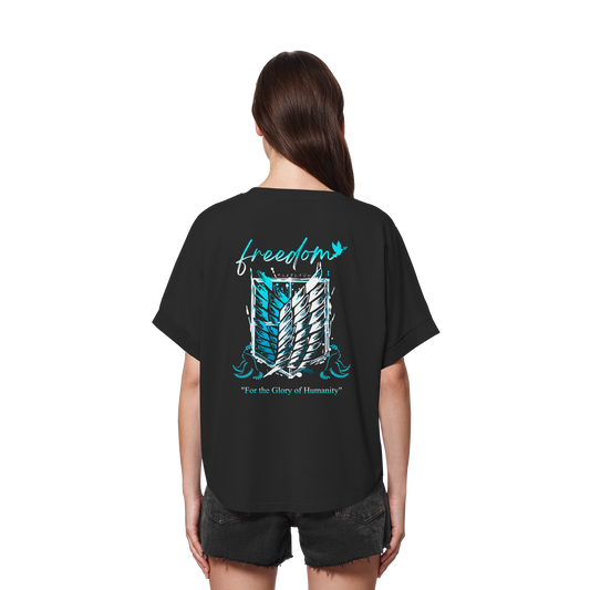 "Blue Rebellion - Wings Of Hope" Back Womens Organic Rolled Sleeves Shirt