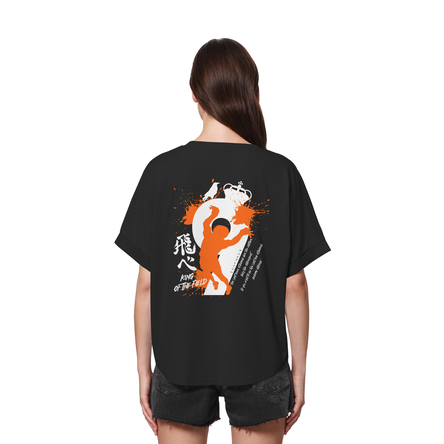 "King Of The Field 2.0" Back Black Womens Organic Rolled Sleeves Shirt