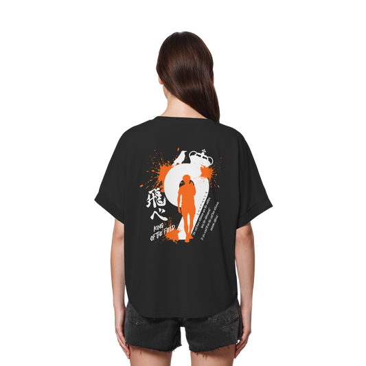 "King Of The Field" Back Black Womens Organic Rolled Sleeves Shirt