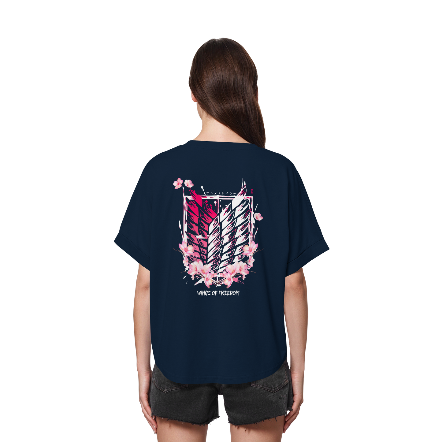 "Petals of Liberation“ Back Womens Organic Rolled Sleeves Shirt