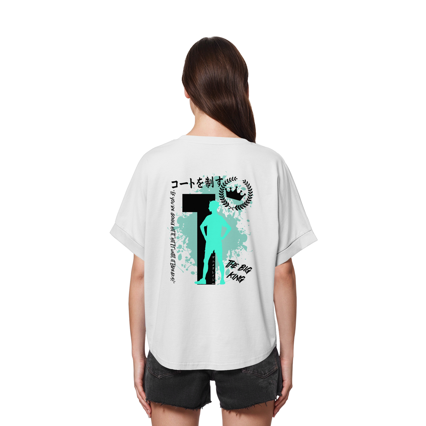 "The Big King" Back White Womens Organic Rolled Sleeves Shirt