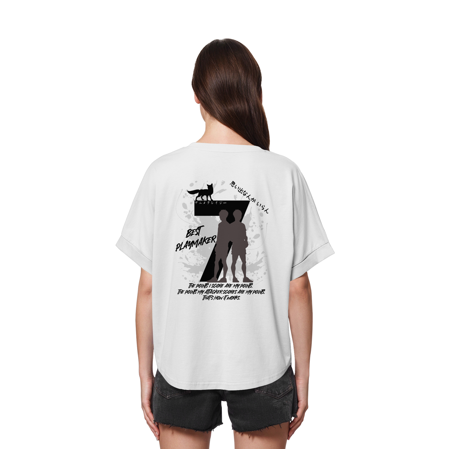 "Best Playmaker" Back White Womens Organic Rolled Sleeves Shirt