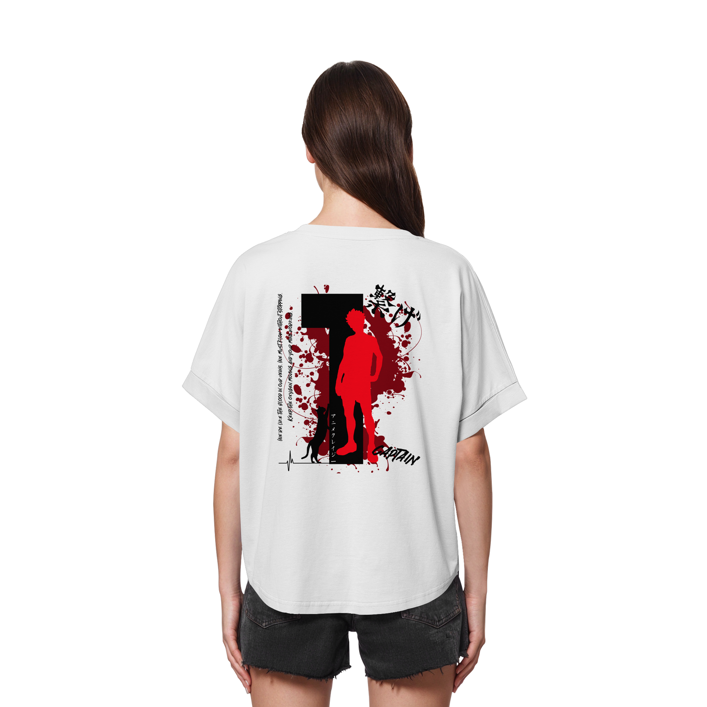 "Captain" Back White Womens Organic Rolled Sleeves Shirt
