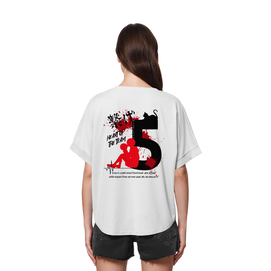 "Heart Of The Team" Back White Womens Organic Rolled Sleeves Shirt