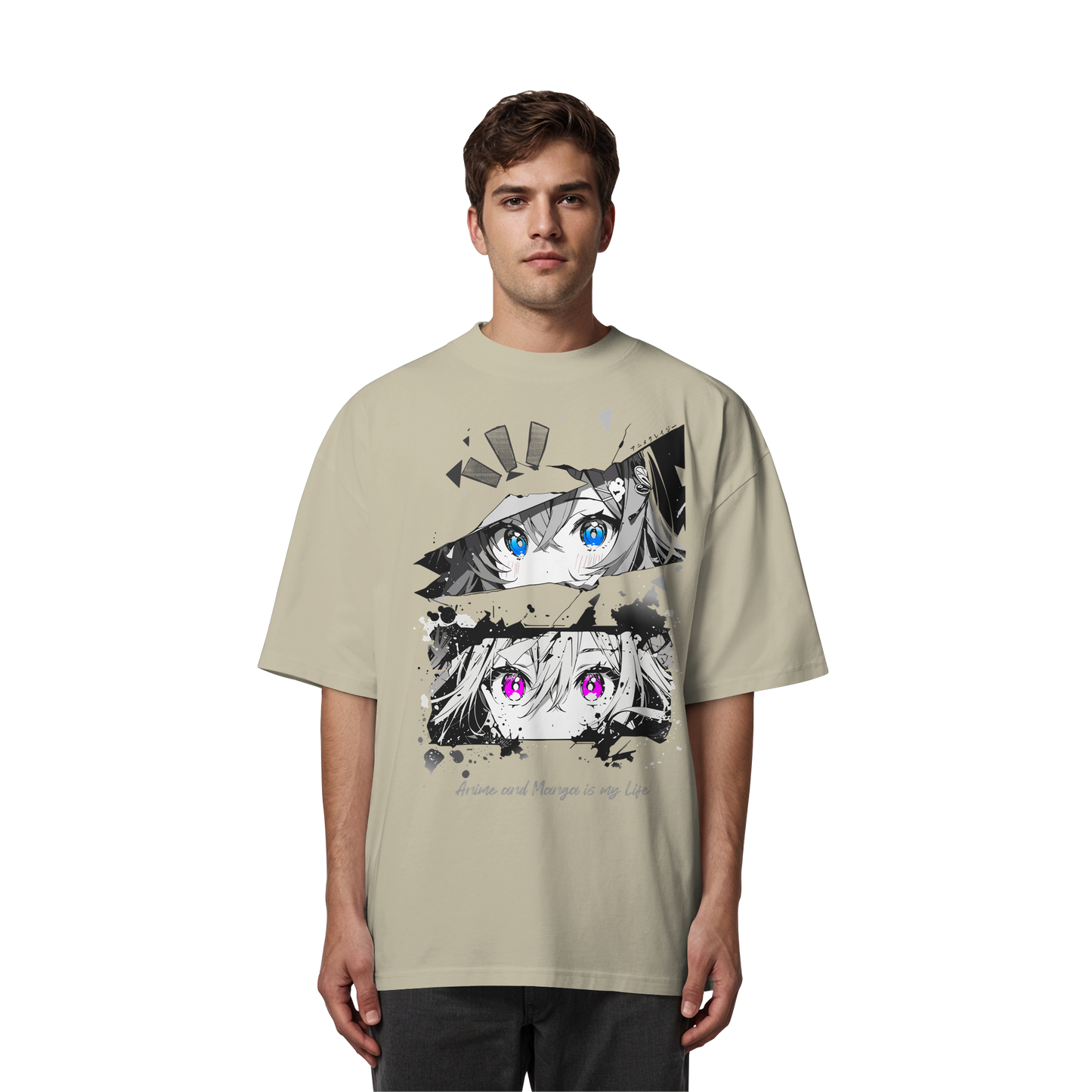 "Anime Eyes" Front - Organic Oversize Shirt