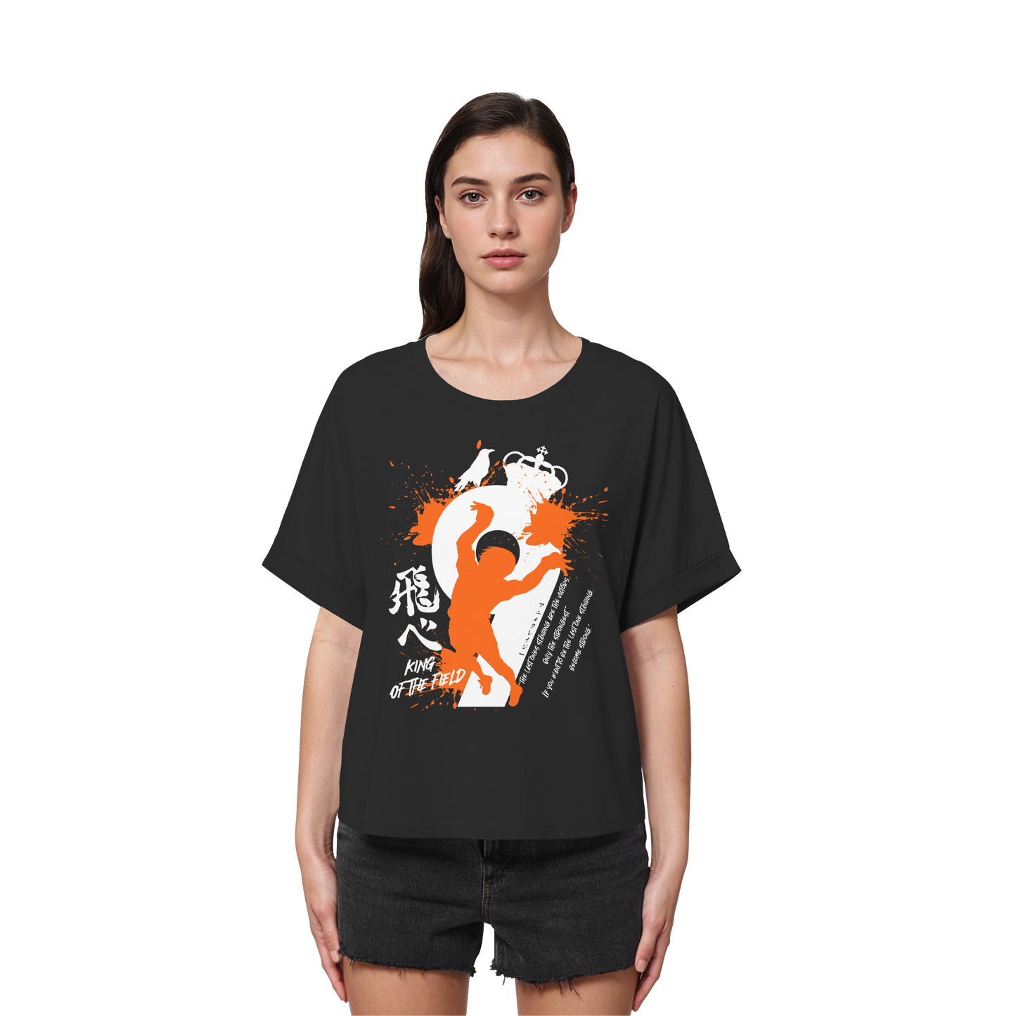 "King Of The Field 2.0" Front Black Womens Organic Rolled Sleeves Shirt