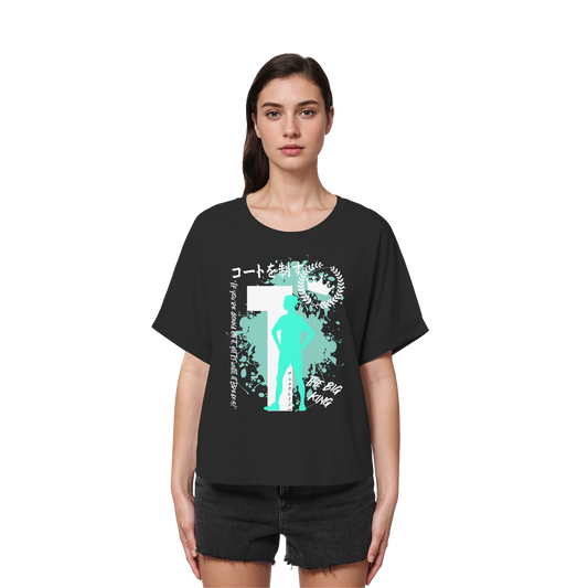 "The Big King" Front Black Womens Organic Rolled Sleeves Shirt