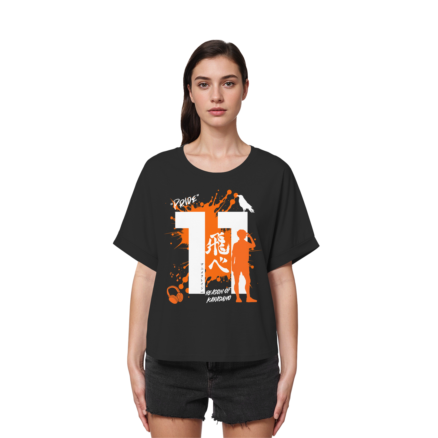 "Pride" Front Black Womens Organic Rolled Sleeves Shirt