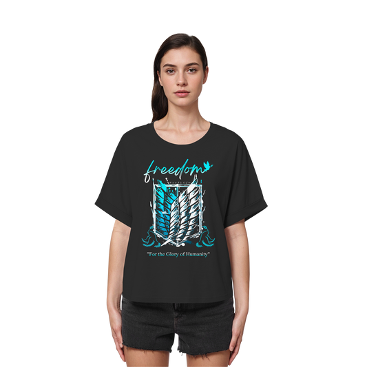 "Blue Rebellion - Wings Of Hope" Front Women Organic Rolled Sleeves Shirt