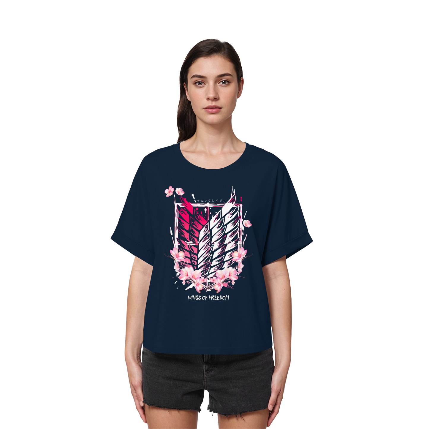"Petals of Liberation“ Front Women Organic Rolled Sleeves T-Shirt