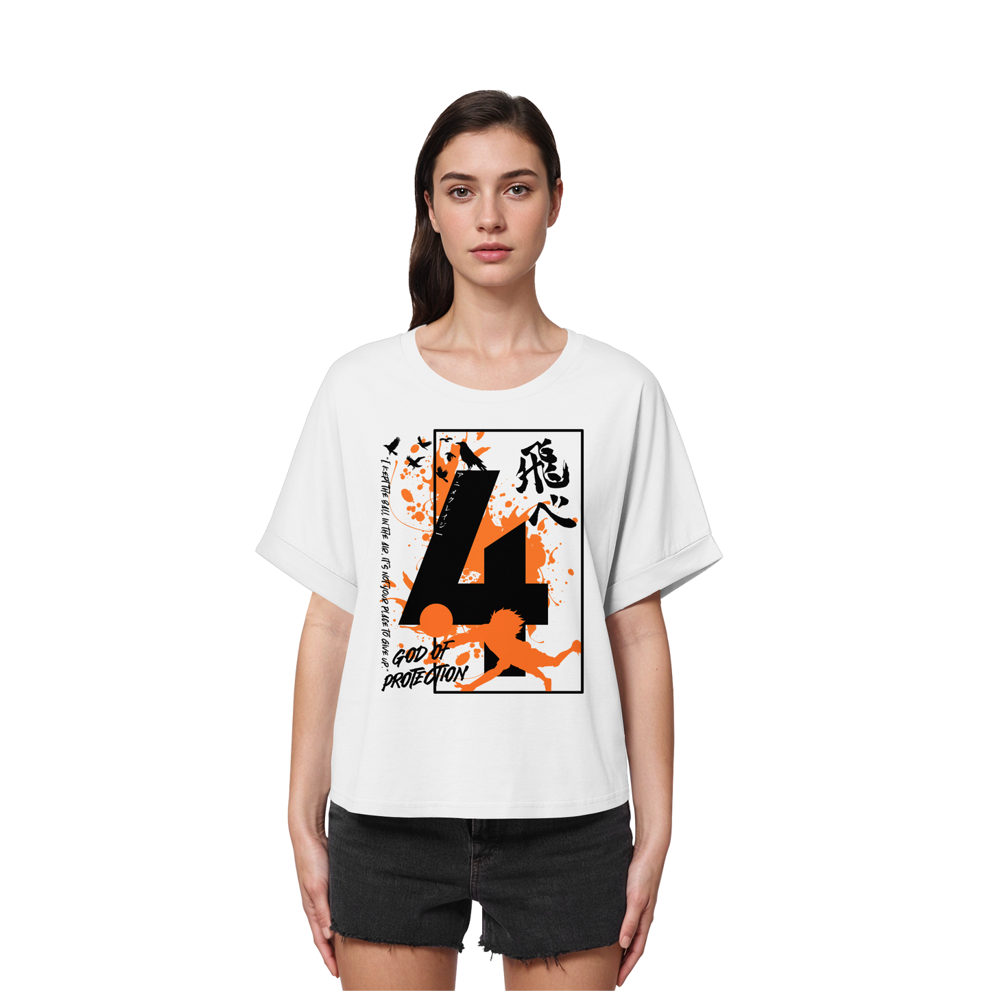 "God Of Protection" Front White Women Organic Rolled Sleeves Shirt
