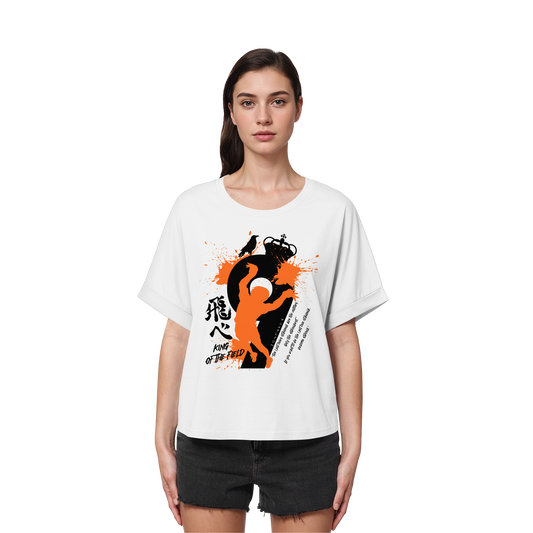 "King Of The Field 2.0" Front White Women Organic Rolled Sleeves Shirt