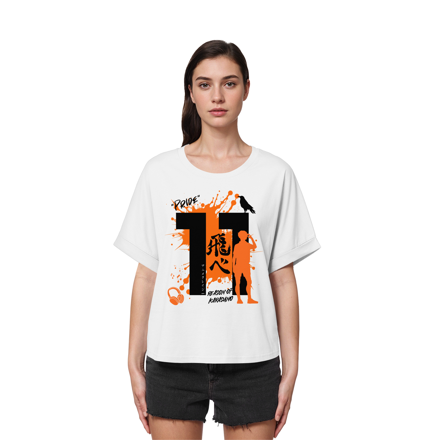 "Pride" Front White Women Organic Rolled Sleeves Shirt