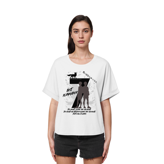 "Best Playmaker" Front White Women Organic Rolled Sleeves Shirt