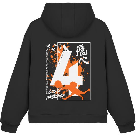 "God Of Protection" Back Black Fluffy Boxcut Hoodie