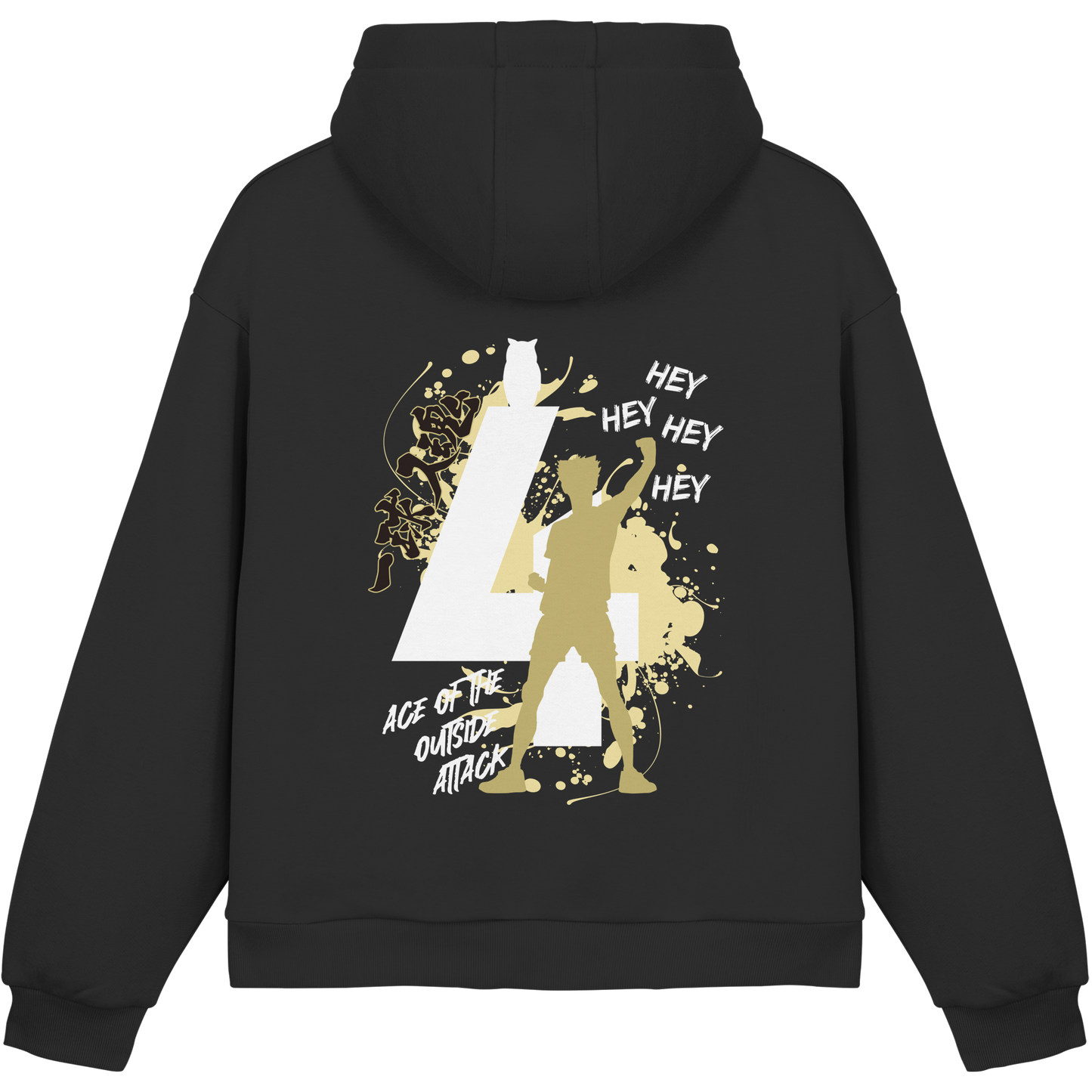 "Ace Of The Outside Attack" Back Black Fluffy Boxcut Hoodie