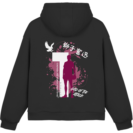 "God Of The Attack" Back Black Fluffy Boxcut Hoodie