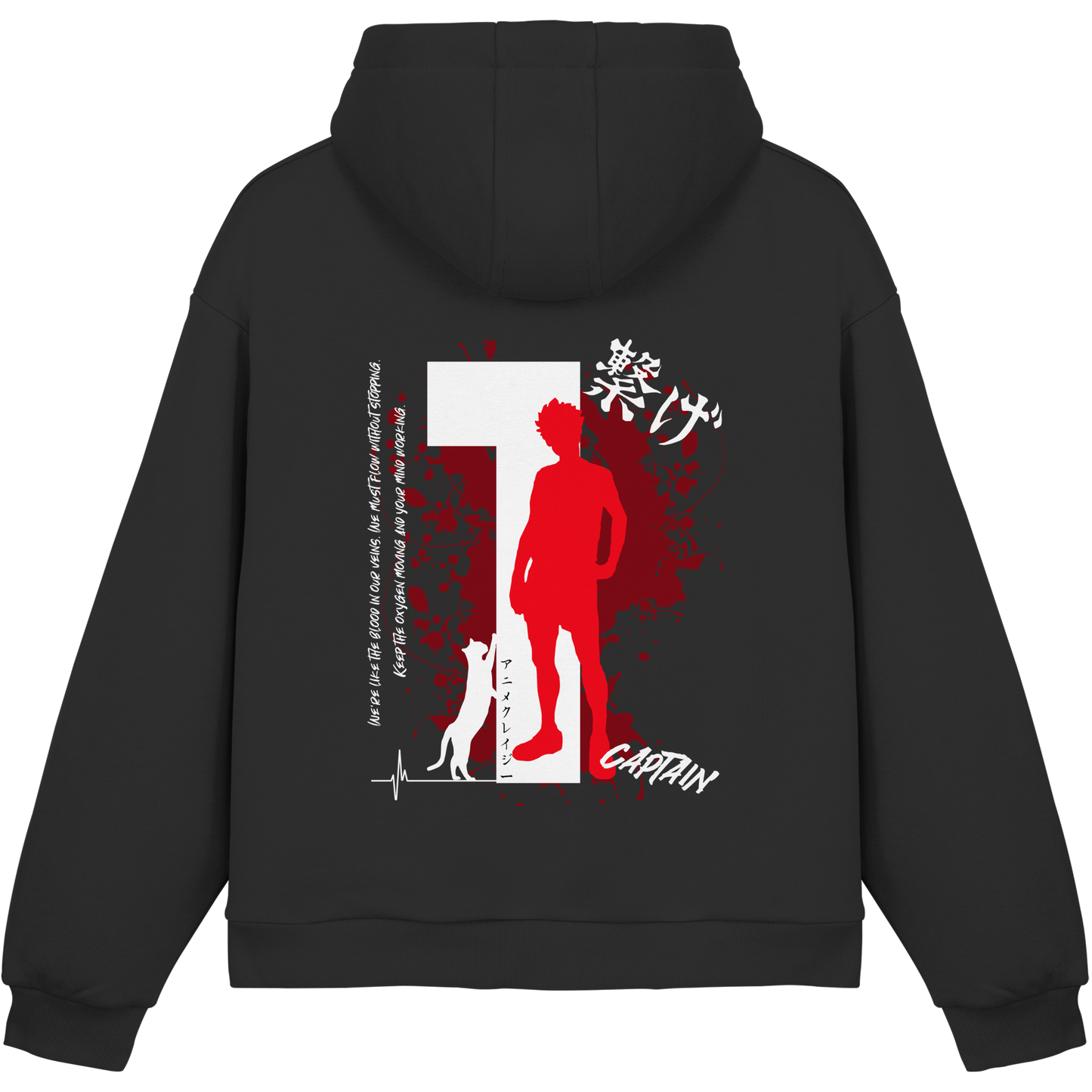 "Captain" Back Black Fluffy Boxcut Hoodie