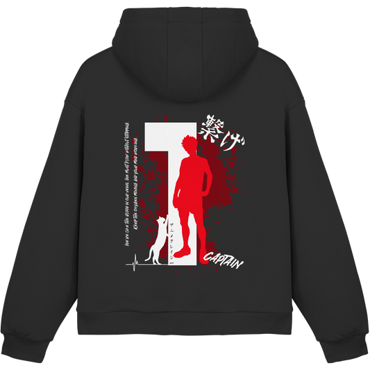 "Captain" Back Black Fluffy Boxcut Hoodie