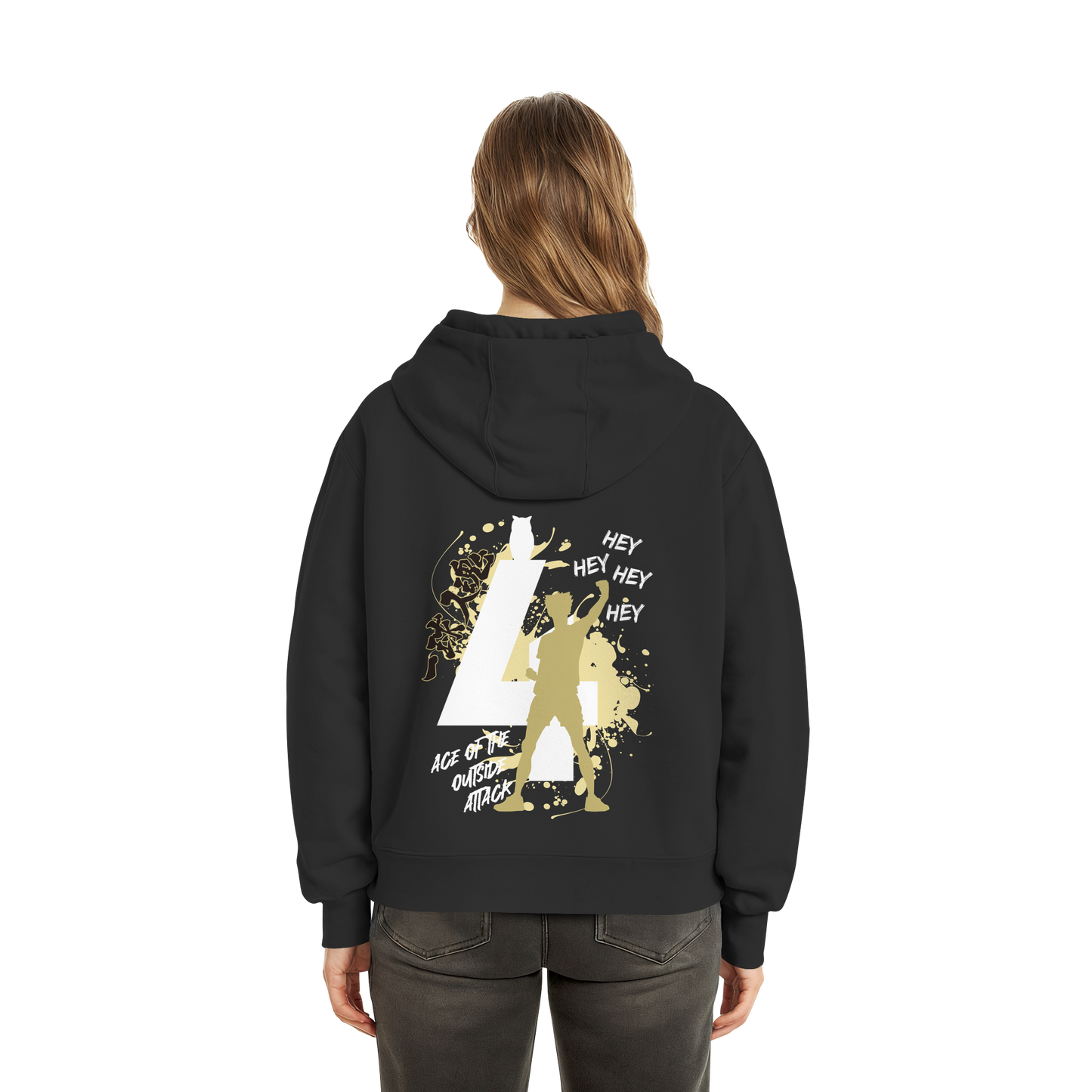"Ace Of The Outside Attack" Back Black Fluffy Boxcut Hoodie