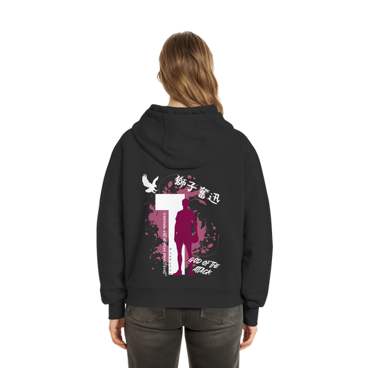 "God Of The Attack" Back Black Fluffy Boxcut Hoodie