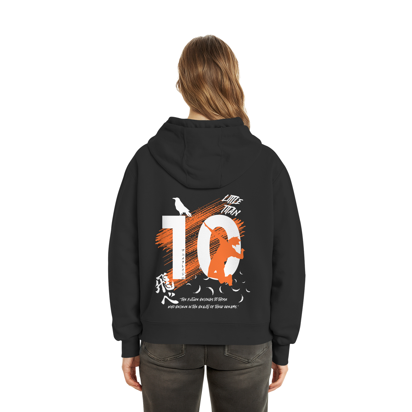"Little Titan" Back Black Fluffy Boxcut Hoodie
