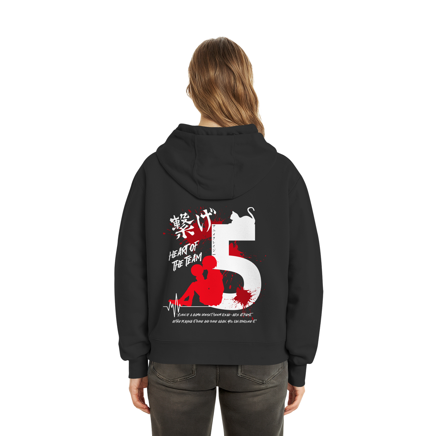 "Heart Of The Team" Back Black Fluffy Boxcut Hoodie