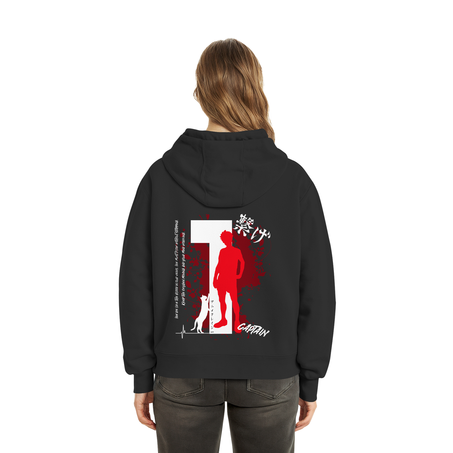 "Captain" Back Black Fluffy Boxcut Hoodie