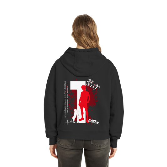 "Captain" Back Black Fluffy Boxcut Hoodie