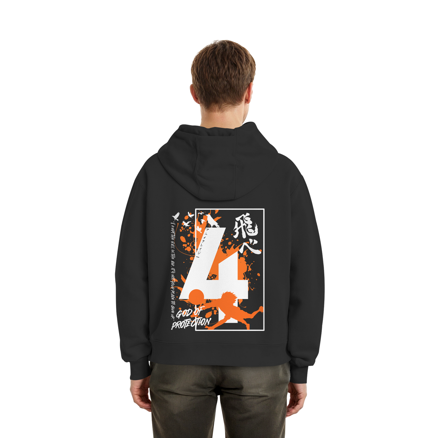 "God Of Protection" Back Black Fluffy Boxcut Hoodie
