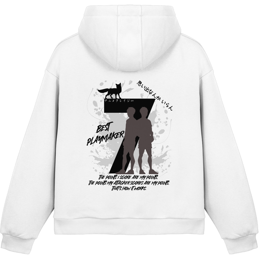 "Best Playmaker" Back White Fluffy Boxcut Hoodie